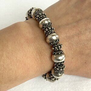 VTG Sterling Silver 925 Chunky 12MM Bench Bead Beaded Ball Bracelet 7.5" 46g